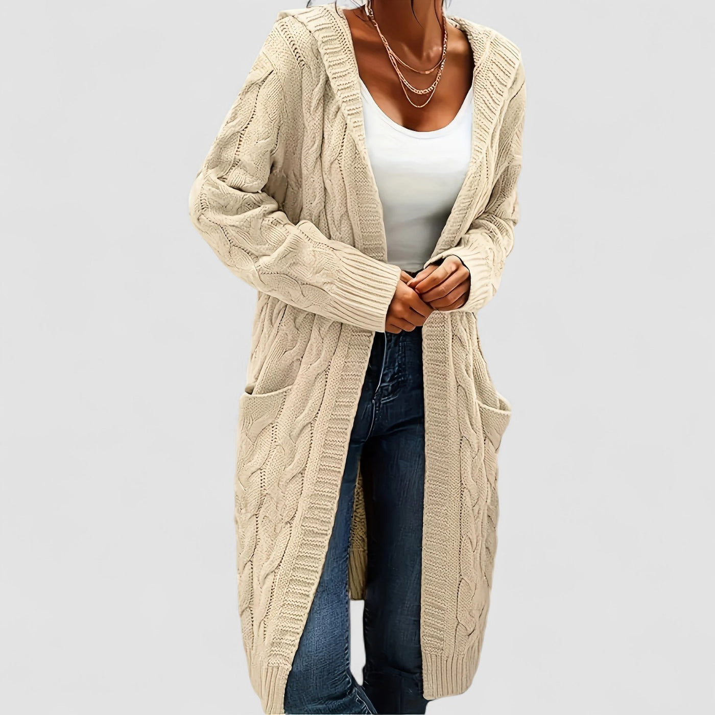 Stilhaus Bern | Lange Strickjacke mit Kapuze und lässiger Eleganz