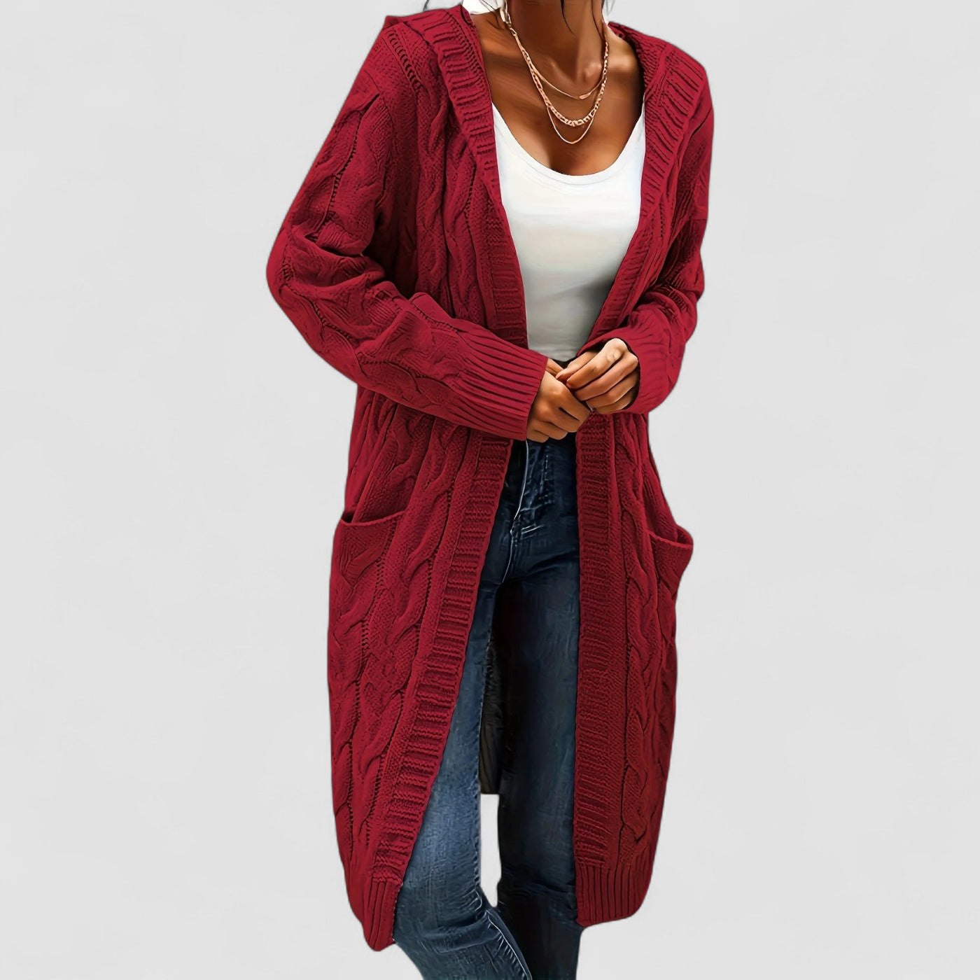 Stilhaus Bern | Lange Strickjacke mit Kapuze und lässiger Eleganz