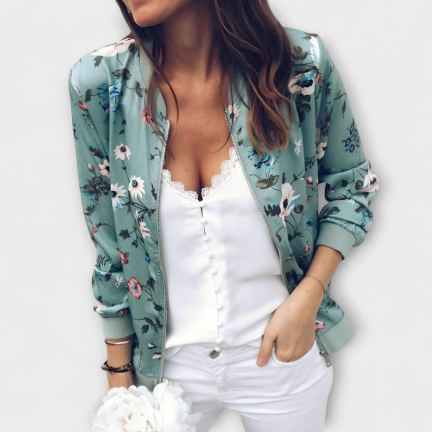 Lidia - Stylische Bomberjacke mit Blumenmuster